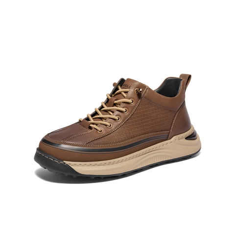 百丽厚底增高休闲鞋男2024冬新商场同款套脚高帮工装板鞋8MW01DD4