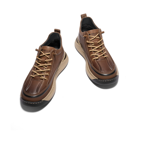 百丽厚底增高休闲鞋男2024冬新商场同款套脚高帮工装板鞋8MW01DD4