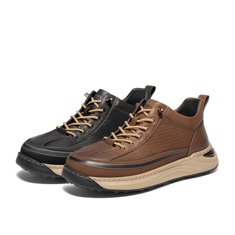 百丽厚底增高休闲鞋男2024冬新商场同款套脚高帮工装板鞋8MW01DD4