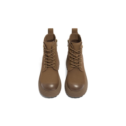 百丽百搭时尚马丁靴女2024冬新商场同款真皮户外徒步短靴B8P1DDD4