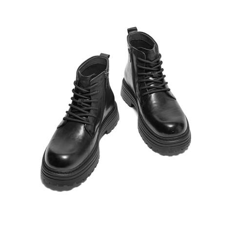 百丽潮搭休闲靴男2024冬新商场同款牛皮革厚底马丁靴8NC01DD4