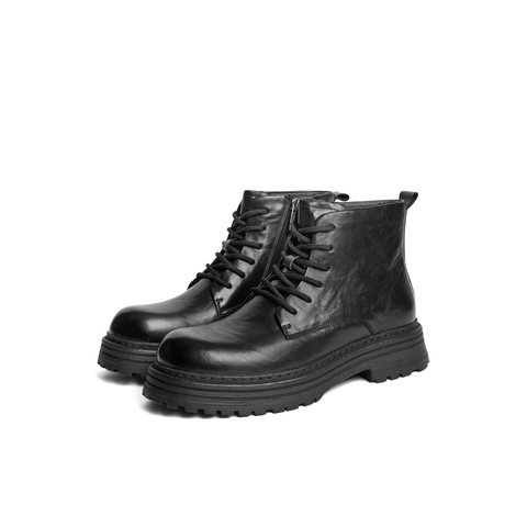 百丽潮搭休闲靴男2024冬新商场同款牛皮革厚底马丁靴8NC01DD4