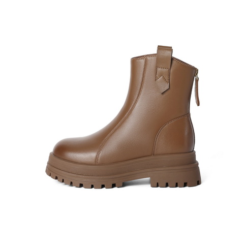 百丽复古休闲靴女2024冬新真皮美拉德时尚短靴B2297DZ4