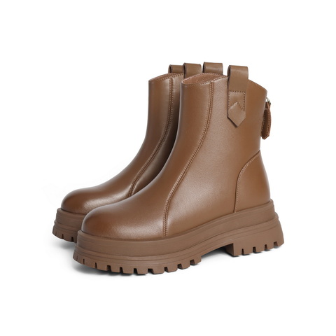 百丽复古休闲靴女2024冬新真皮美拉德时尚短靴B2297DZ4