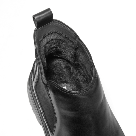 百丽潮搭休闲靴男2024冬新商场同款牛皮厚底切尔西靴加绒8NC02DD4