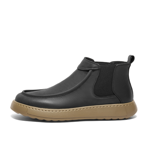 百丽复古高帮休闲短靴男2024冬新英伦一脚蹬切尔西靴加绒A1677DD4