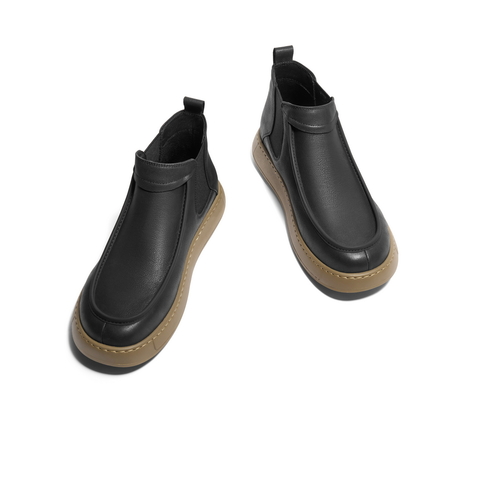 百丽复古高帮休闲短靴男2024冬新英伦一脚蹬切尔西靴加绒A1677DD4