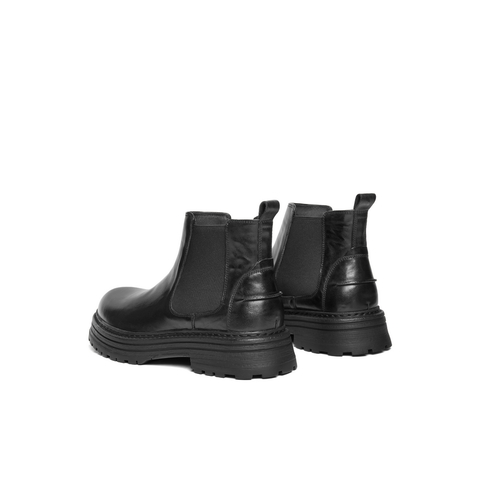 百丽潮搭休闲靴男2024冬新商场同款牛皮厚底切尔西靴加绒8NC02DD4