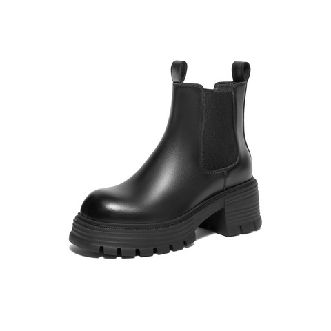 百丽拼色时尚切尔西靴女2024冬新商场同款厚底增高靴B9J1DDD4