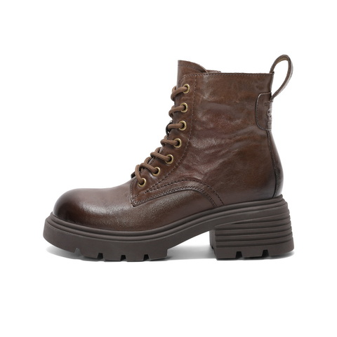 百丽增高厚底马丁靴女2024冬新真皮时尚美拉德短靴B2310DD4