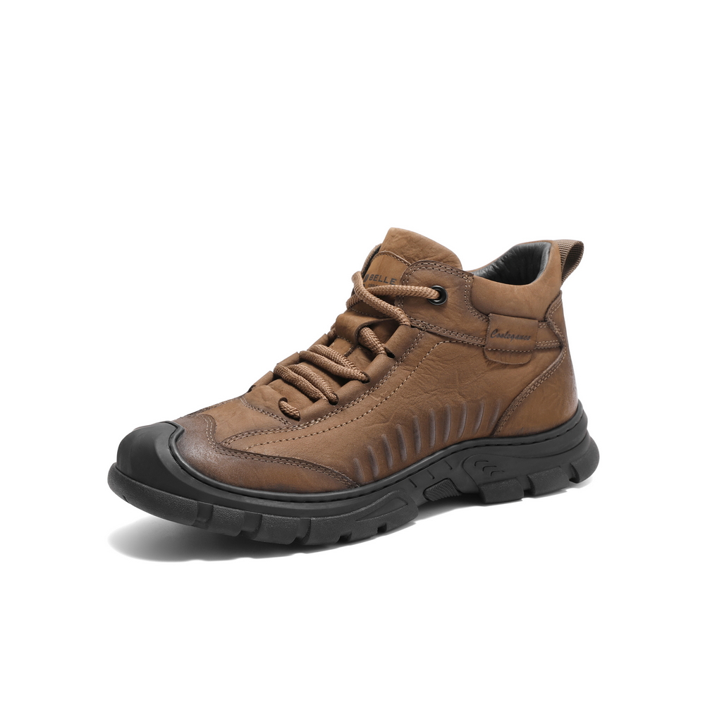 百丽厚底休闲短靴男2024冬新商场同款户外高帮运动鞋加绒8PN01DD4