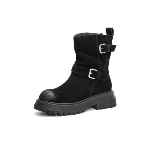 百丽复古休闲靴女2024冬季新款户外时尚短筒靴B2282DZ4