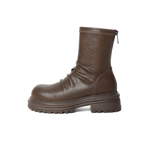 百丽厚底增高时装靴女2024冬新复古时尚堆堆靴B2339DZ4