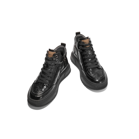 百丽厚底休闲短靴男2024冬季商场同款牛皮革高帮板鞋加绒8PE01DD4