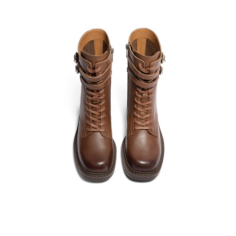 百丽时尚短筒马丁靴女2024冬新真皮休闲时髦短靴3KW60DZ4