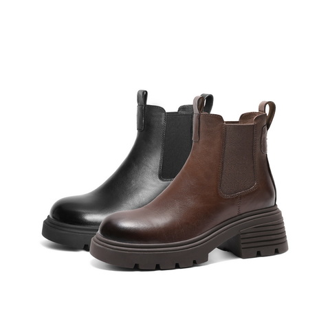 百丽时尚休闲切尔西靴女2024冬新真皮舒适时尚短靴B2309DD4