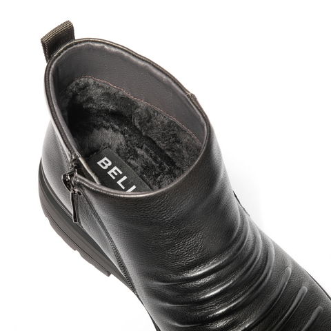 百丽高帮休闲皮靴男2024冬新商场同款牛皮革保暖商务短靴8PD01DD4