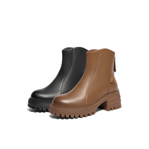 百丽厚底增高休闲靴女2024冬新商场同款真皮舒适靴B8Y1DDZ4