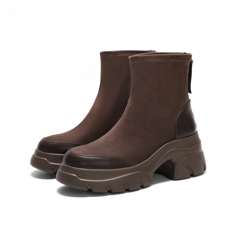 百丽职场气质弹力靴2024冬新真皮厚底短靴B2358DD4