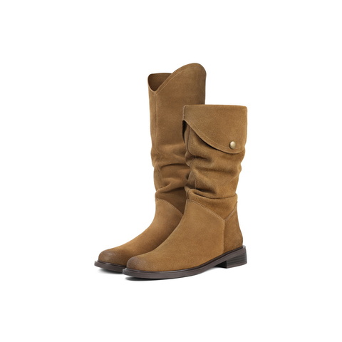 百丽时尚两穿西部靴女2024冬新复古显瘦长筒靴3QFB1DG4