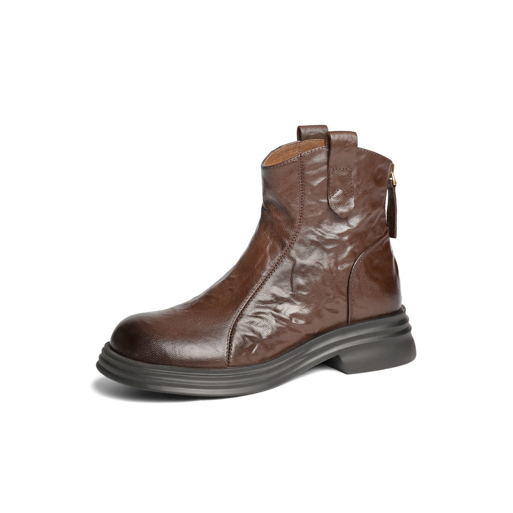 百丽复古时尚弹力靴女2024冬新商场同款真皮显瘦短靴D4L1DDD4