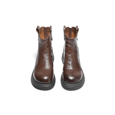 百丽复古时尚弹力靴女2024冬新商场同款真皮显瘦短靴D4L1DDD4