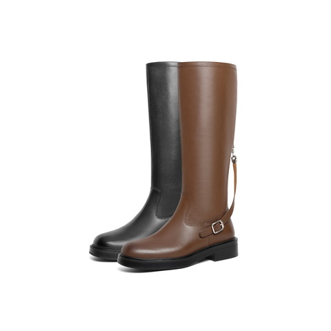 百丽时尚复古骑士靴女2024冬新真皮百搭长靴3ELB8DG4