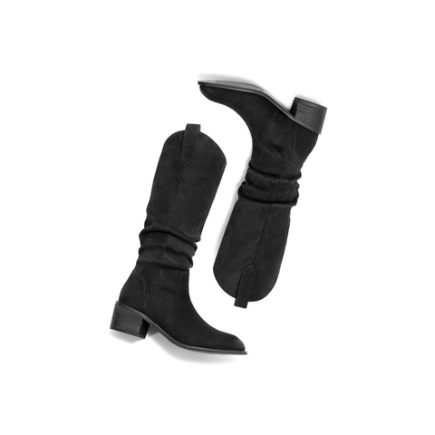 百丽西部复古牛仔靴女2024冬新商场同款潮流时尚长靴B2233DG4