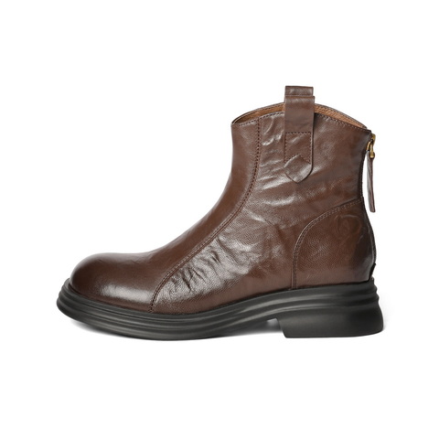 百丽复古时尚弹力靴女2024冬新商场同款真皮显瘦短靴D4L1DDD4