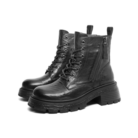 百丽时尚复古马丁靴女2024冬新商场同款真皮短筒靴D3F1DDD4