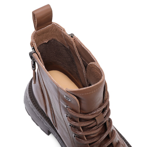 百丽时尚复古马丁靴女2024冬新商场同款真皮短筒靴D3F1DDD4