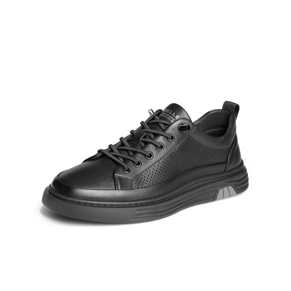 百丽青春减龄小白鞋男款2024夏新牛皮革打孔透气休闲板鞋A0912BM4