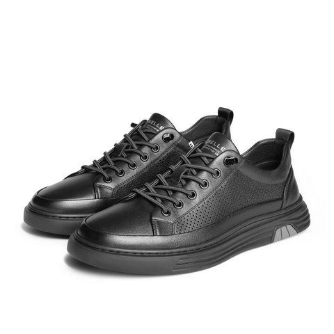 百丽青春减龄小白鞋男款2024夏新牛皮革打孔透气休闲板鞋A0912BM4