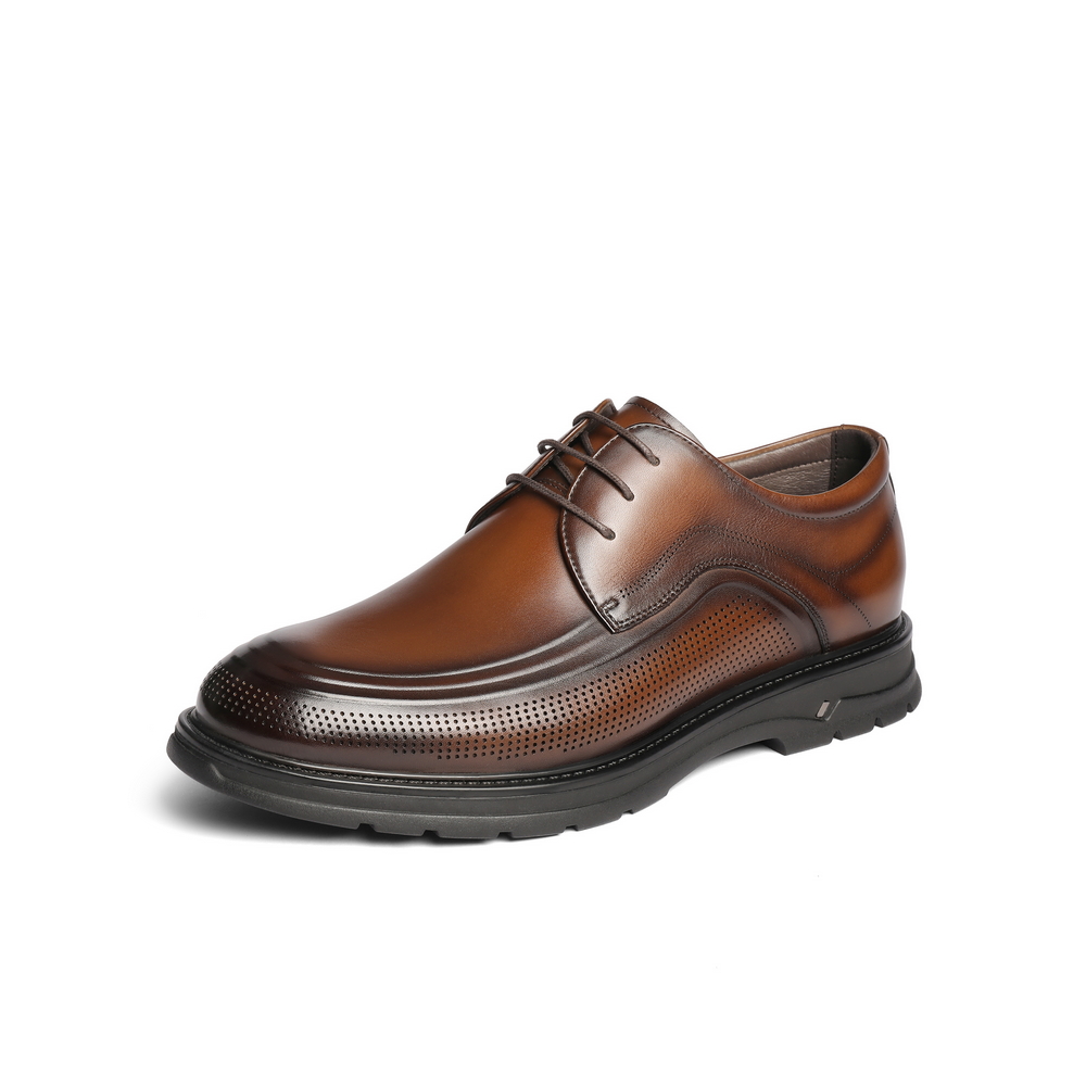 百丽打孔透气商务鞋男士2024夏季新款牛皮革通勤正装皮鞋A0902BM4