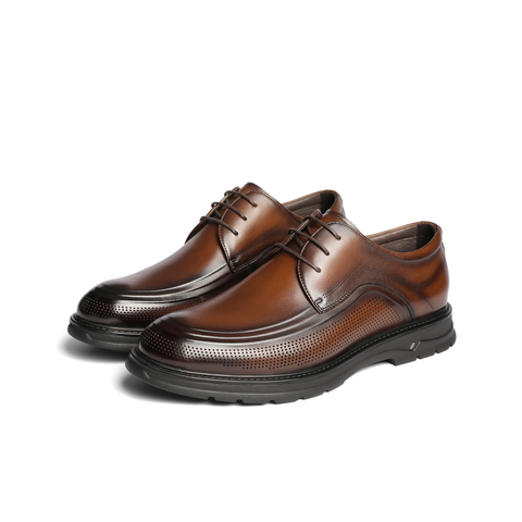 百丽打孔透气商务鞋男士2024夏季新款牛皮革通勤正装皮鞋A0902BM4