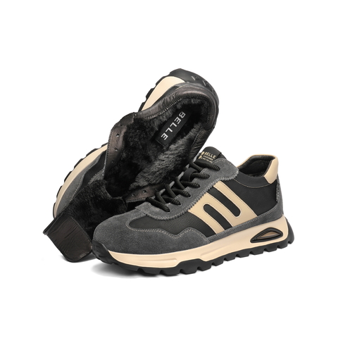 百丽高帮休闲运动鞋男靴复古撞色潮搭德训鞋加绒保暖短靴A2243CD4