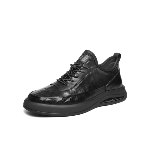 百丽简约舒适通勤商务鞋男鞋秋款厚底潮搭板鞋高帮休闲皮鞋A2252CM4