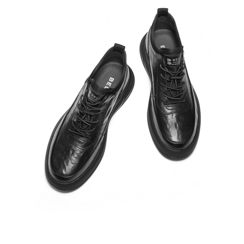 百丽简约舒适通勤商务鞋男鞋秋款厚底潮搭板鞋高帮休闲皮鞋A2252CM4