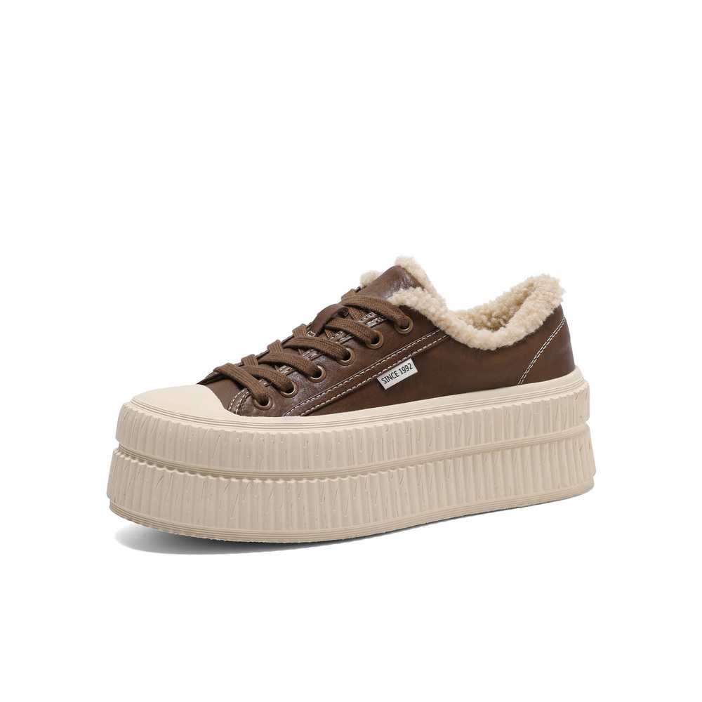 百丽舒适板鞋女2025春新厚底保暖加绒休闲鞋B2373AM5