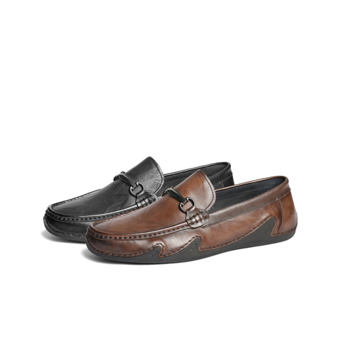 百丽一脚蹬休闲豆豆鞋男2025春新牛皮革套脚商务乐福皮鞋A1818AM5