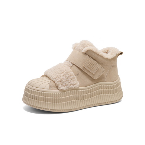 百丽休闲舒适板鞋女2025春新厚底加绒保暖高帮鞋D3L2DAM5