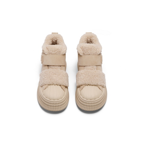 百丽休闲舒适板鞋女2025春新厚底加绒保暖高帮鞋D3L2DAM5