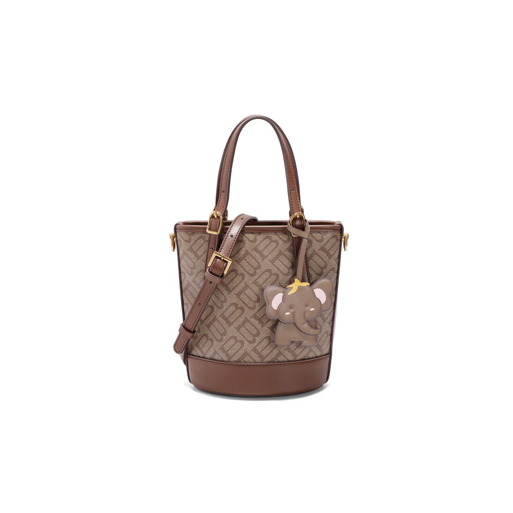 百丽包女25春商场同款小象桶复古休闲单肩斜挎手提水桶包X7233AX5