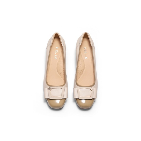 百丽舒适优雅单鞋女2025春新真皮蝴蝶结方跟鞋D3S1DAQ5