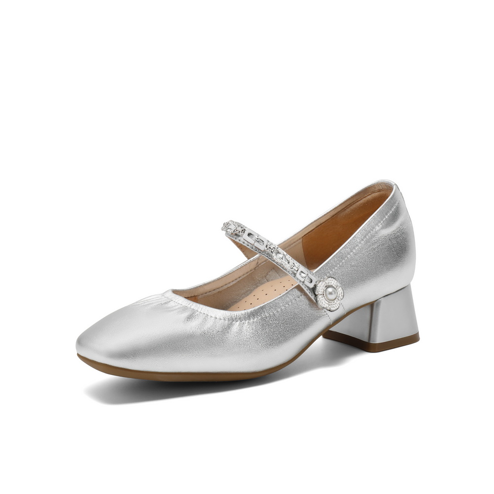 百丽扣带时装玛丽珍鞋女2025春新真皮时尚优雅鞋D4A1DAQ5