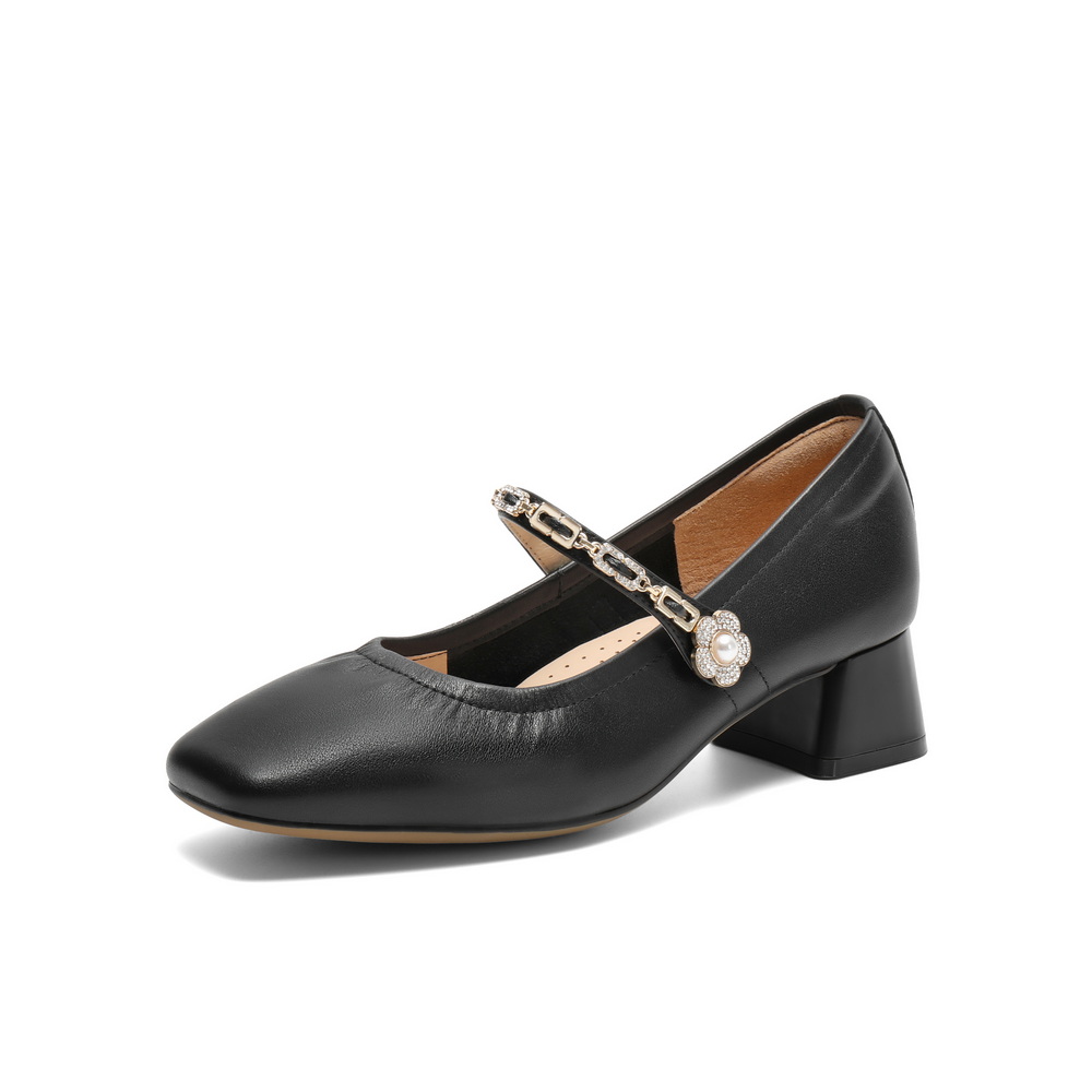 百丽扣带时装玛丽珍鞋女2025春新真皮时尚优雅鞋D4A1DAQ5