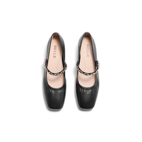 百丽扣带时装玛丽珍鞋女2025春新真皮时尚优雅鞋D4A1DAQ5