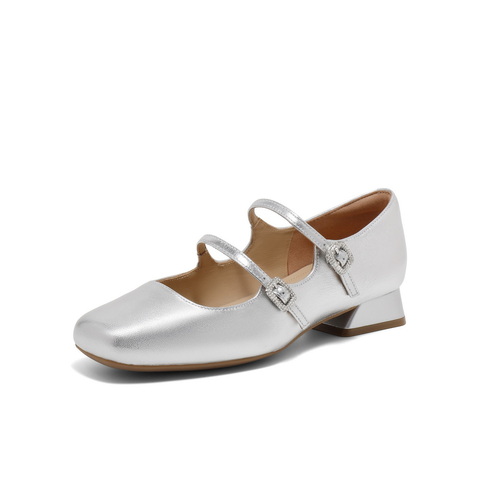 百丽气质时装玛丽珍鞋女2025春新商场同款真皮双条带单鞋3QA17AQ5