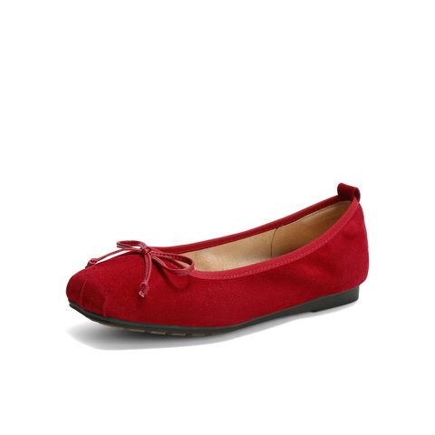 百丽蝴蝶结平底便鞋2025春新真皮质感浅口单鞋B2434AQ5