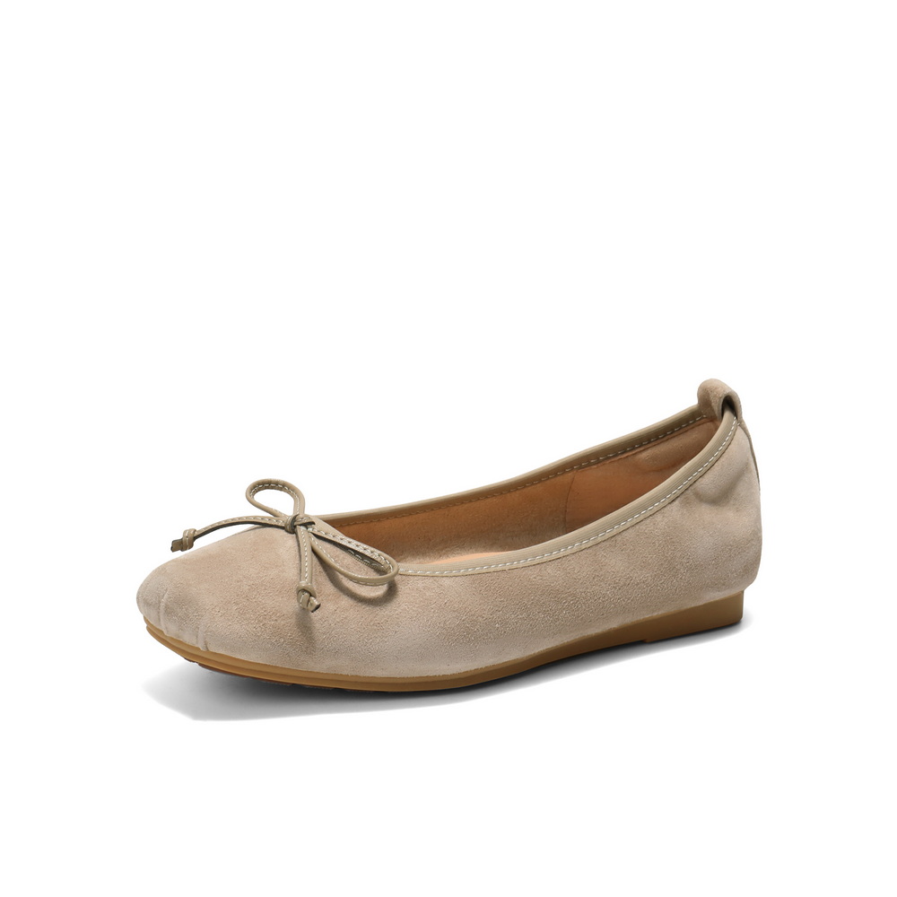 百丽蝴蝶结平底便鞋2025春新真皮质感浅口单鞋B2434AQ5